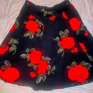 Vintage Black/ Red Roses Flare Mini Skirt